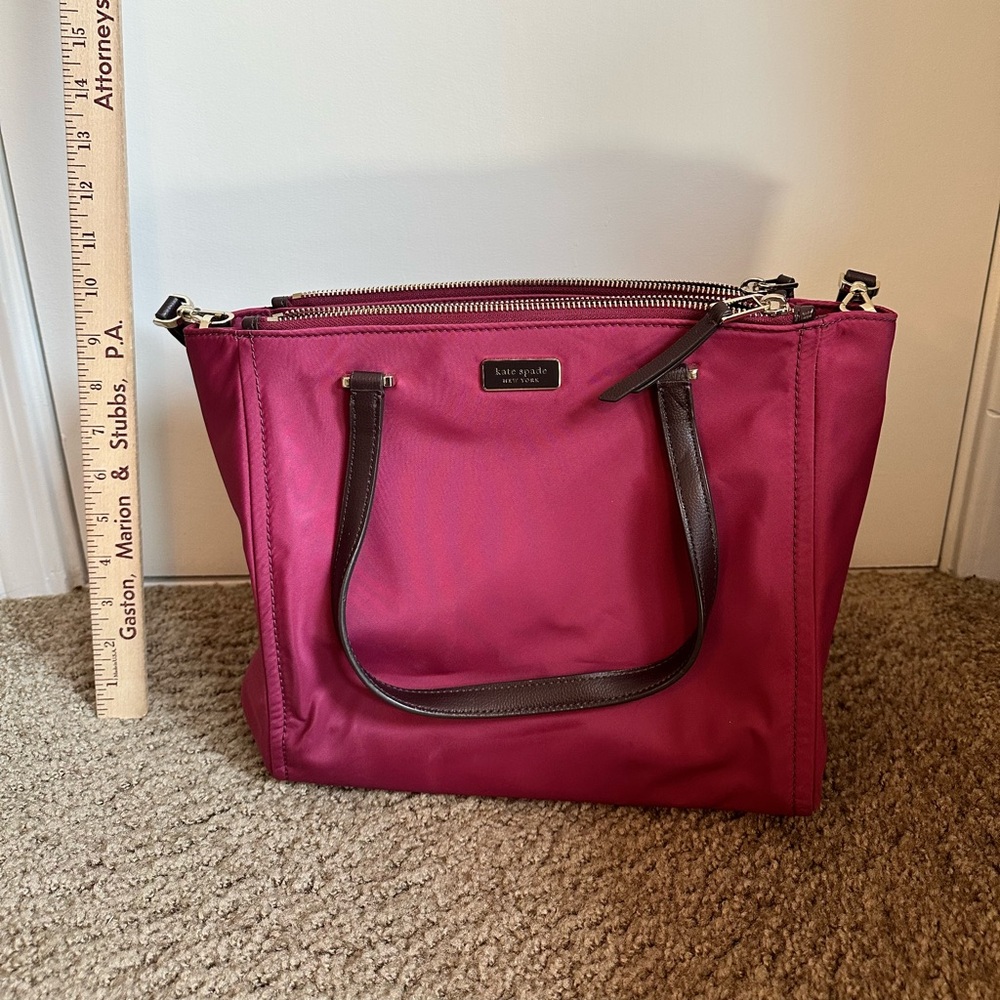 kate spade Magenta Nylon Tote with Brown Leather Trim